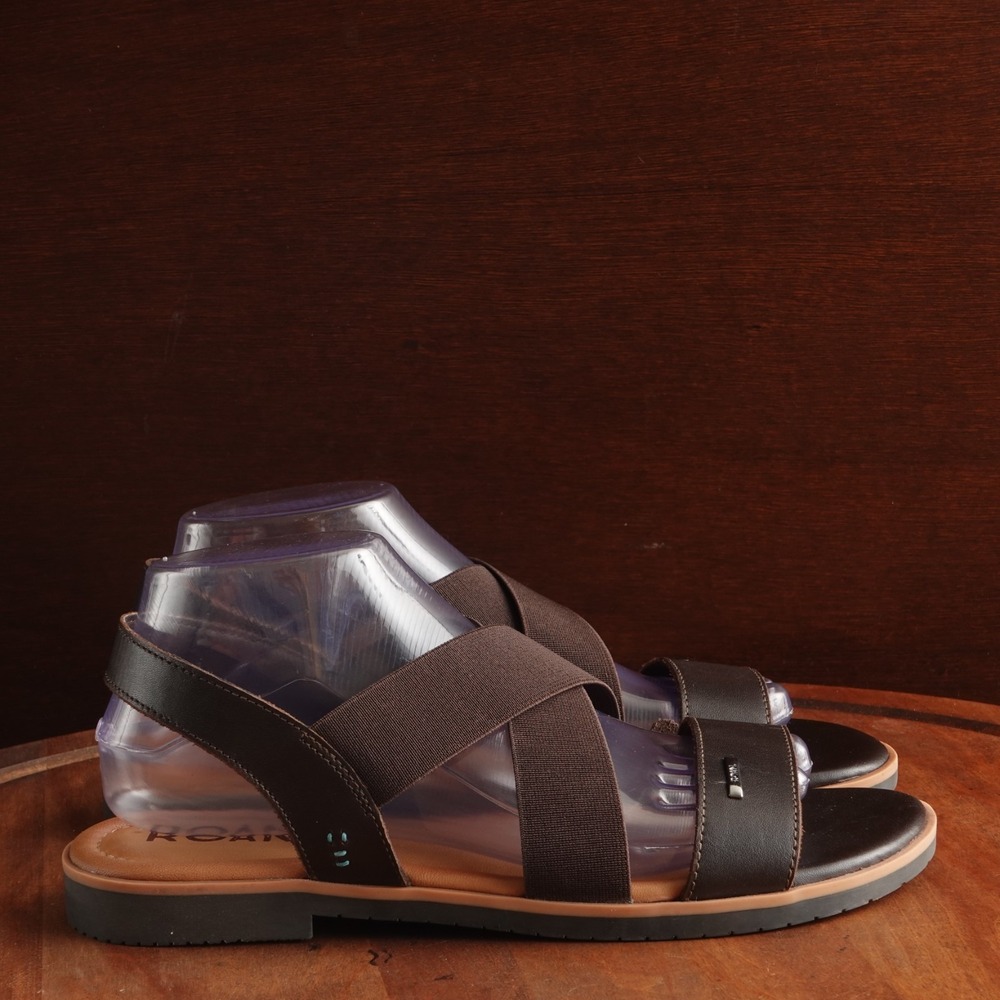 Roan Bed Stu Sandals Womens SZ 10 Brown Theodora Crisscross Leather Flat Coastal